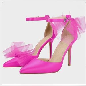 Pink Stiletto Heels with removable Tulle Bow, Elisabet Tang, size 9, NIB
